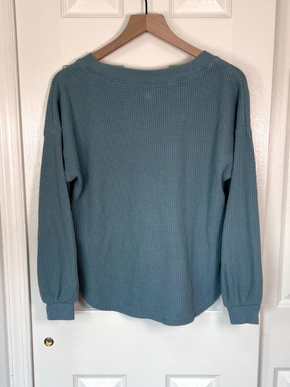 Madewell Spin Waffle Knit Long Sleeve V-Neck Thermal Top Blue Size S - Picture 4 of 5